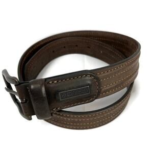 COLUMBIA Brown Men's Leather Belt Topstitch Bronze-Tone Buckle Size 34 Preppy